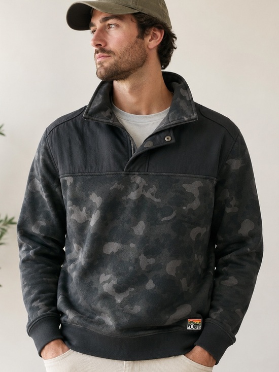 Orvis Other - Orvis Vintage Fade Gray Black Camo Quarter Snap Pullover Sweatshirt Men’s Medium